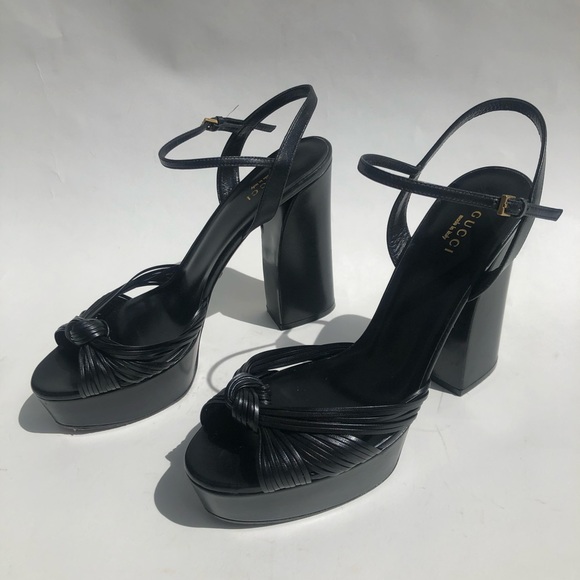 Gucci Allie Platform Sandals 39.5/9 Women’s 5” heel black open toe - Picture 2 of 6